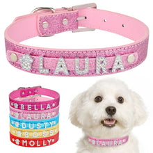 Load image into Gallery viewer, Personalized Dog Collar Leather Rhinestone Bling Charms Custom Pet Dogs Cat Name
