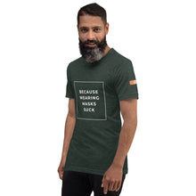 Load image into Gallery viewer, BECAUSE WEARING MASKS SUCK Short-Sleeve Unisex T-Shirt White Ink 1
