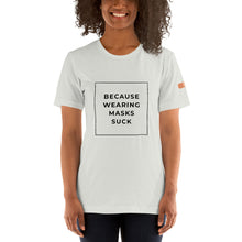 Load image into Gallery viewer, BECAUSE WEARING MASKS SUCK Short-Sleeve Unisex T-Shirt Black Ink 2
