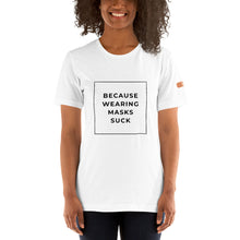 Load image into Gallery viewer, BECAUSE WEARING MASKS SUCK Short-Sleeve Unisex T-Shirt Black Ink 2
